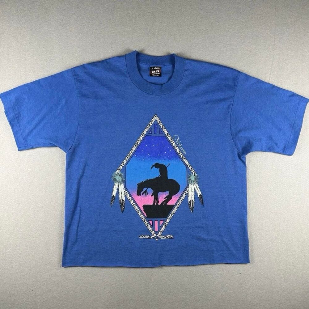 Native American (Women's Large) Blue Squared Graphic T-shirt